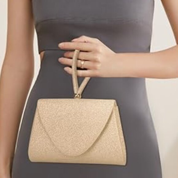 Neiman Marcus Glitter Gold Sequin Evening Top-Handle Purse - Picture 1 of 4